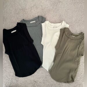 Free People Kate stretch ribbed cotton tank Black, Gray, cream and green x small